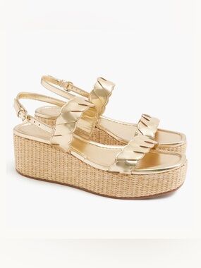 J. Crew Metallic Gold Braided Espadrille Platform Sandals